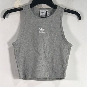 Adidas Essentials Ribbed Cropped Tank Top, Women's Size S - Grey Heather